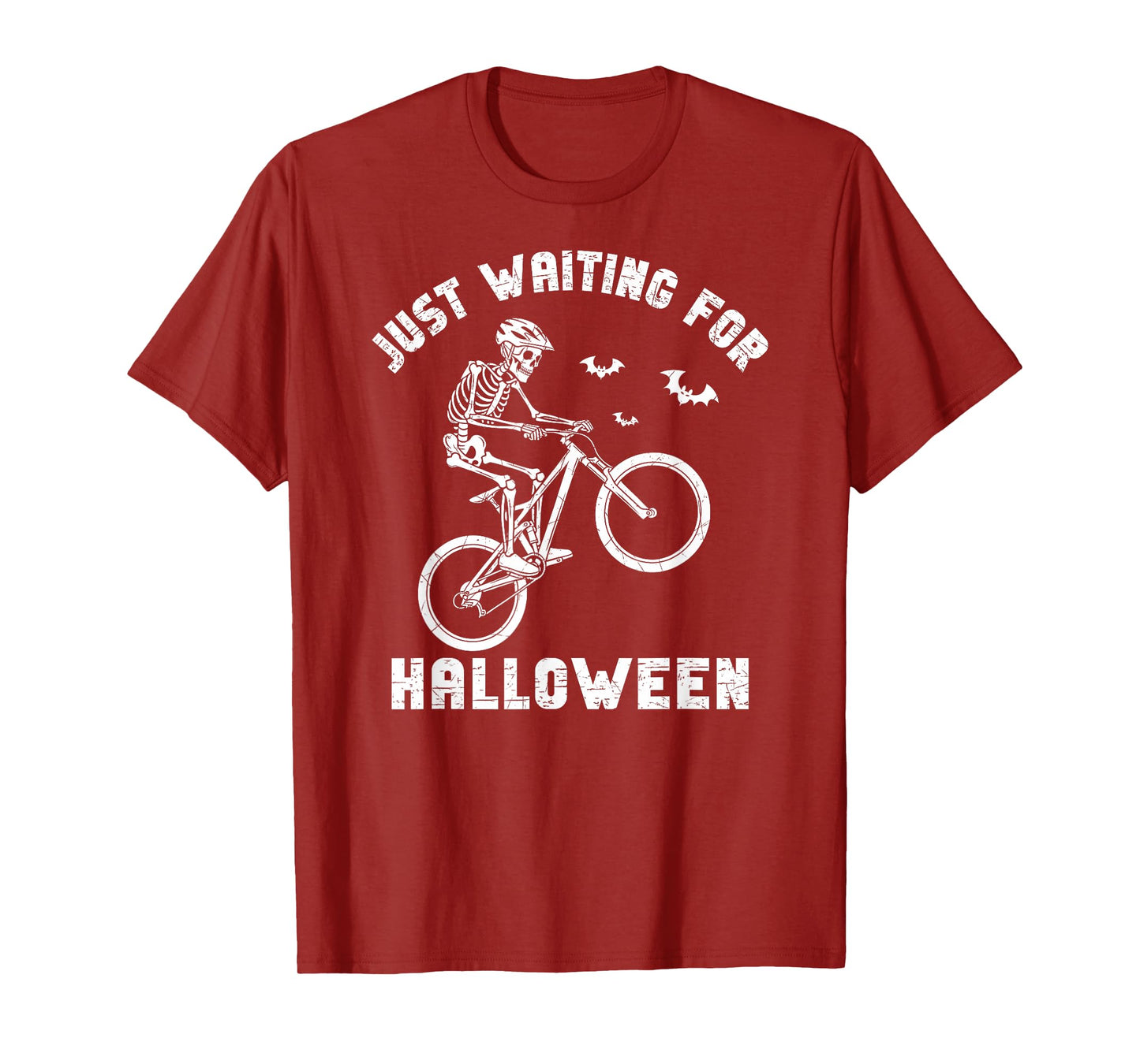 Just Waiting On Halloween Skeleton Mountain Biking Bicycle T-Shirt