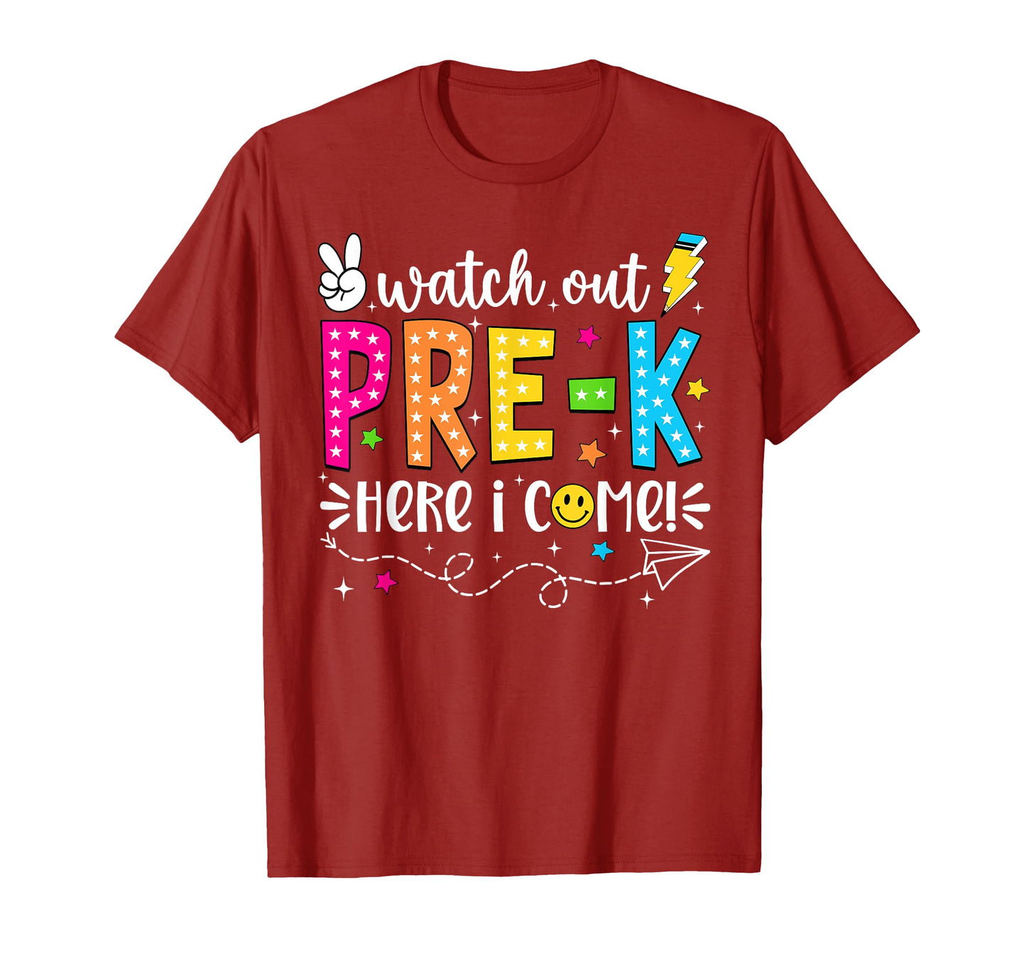 Watch Out Pre-K Here I Come Back To School Boys Girls Kids T-Shirt