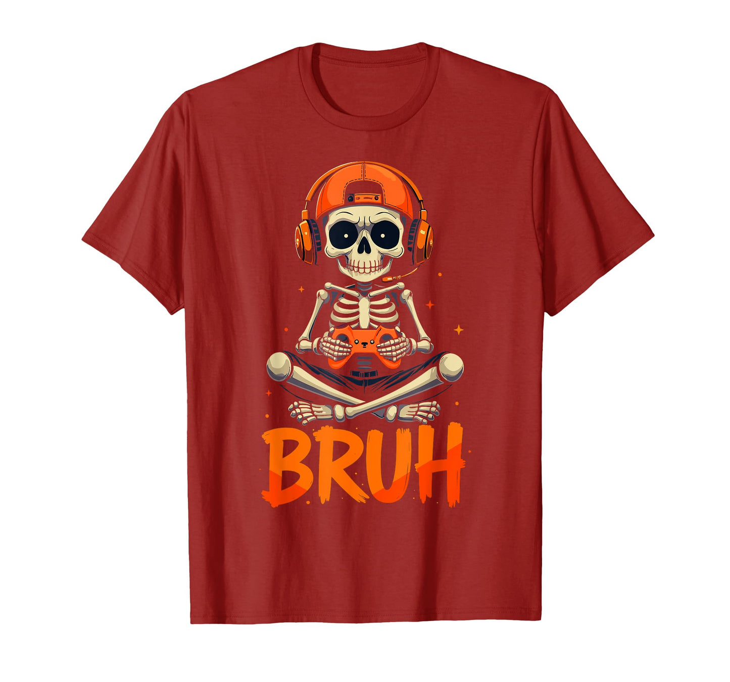 Bruh Halloween Boys Kids Gamer Mens Skeleton Video Gaming T-Shirt