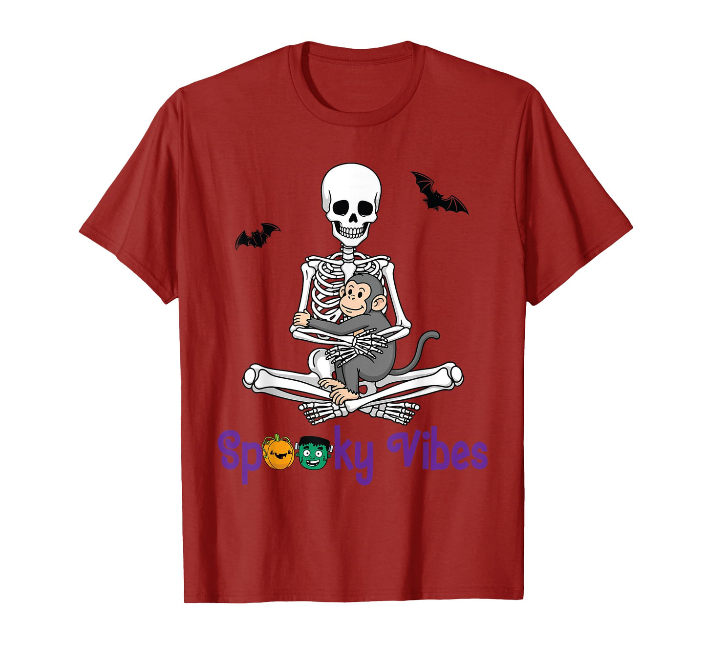 Skeleton Hugging Monkey Cute Spooky Vibes Halloween Day T-Shirt