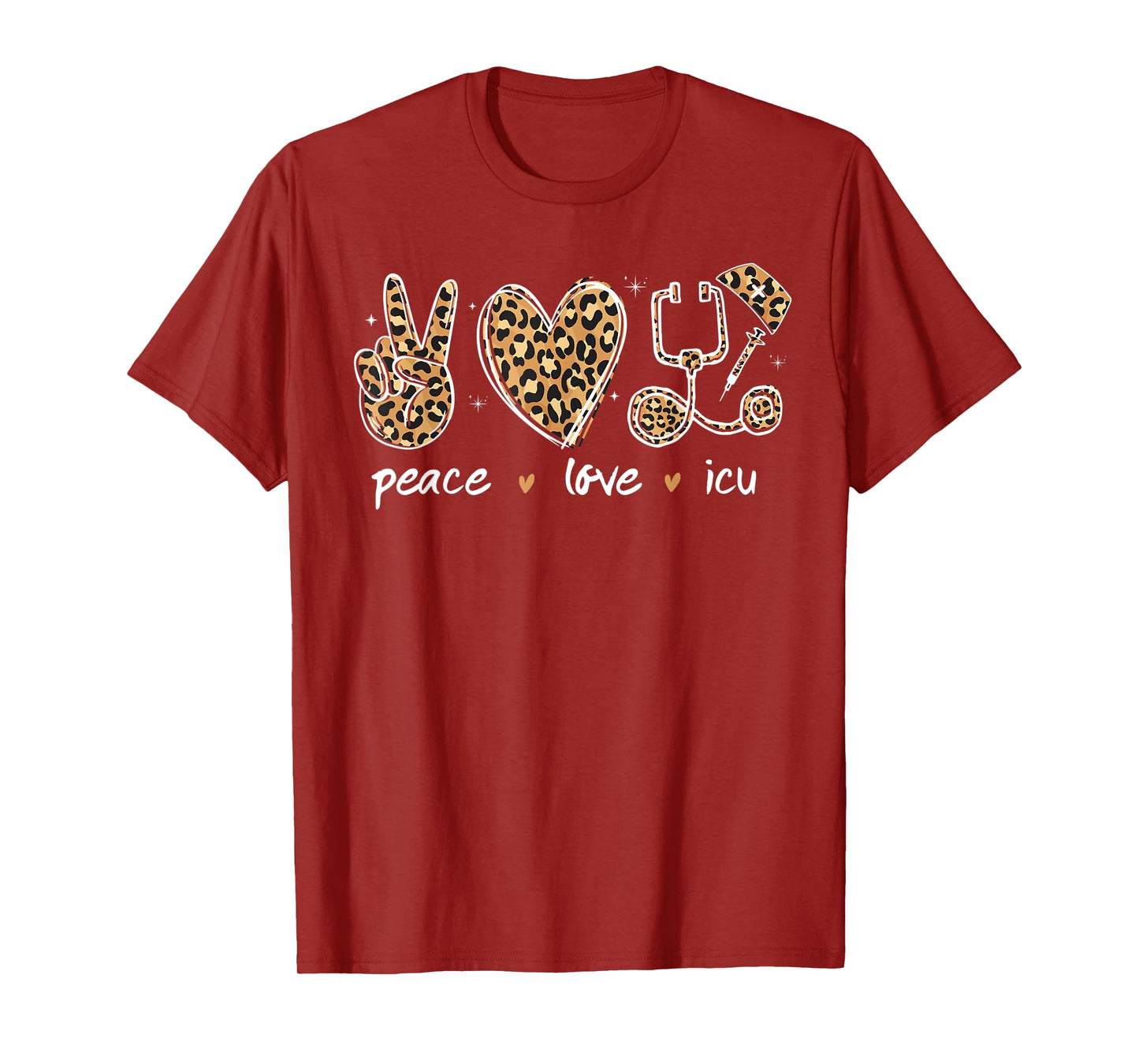 Peace love Icu nurse life leopard Print stethoscope Heart T-Shirt