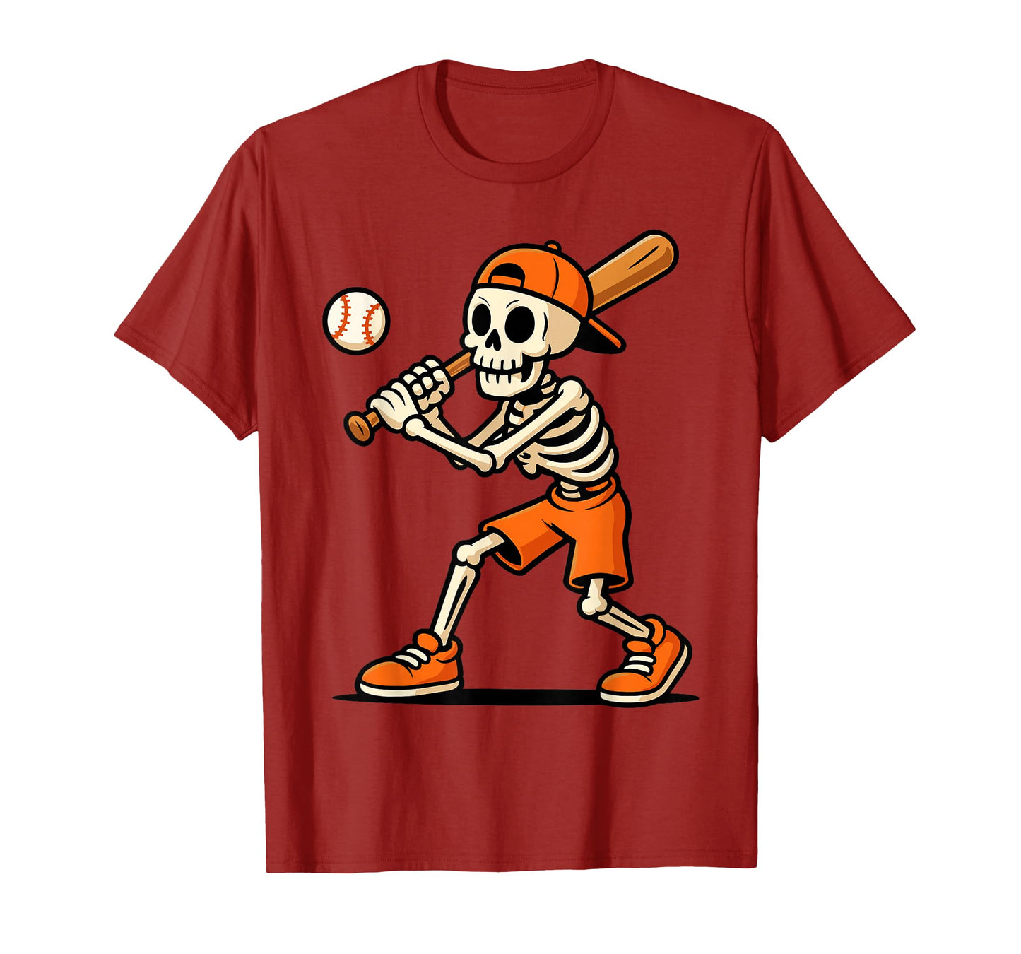 Skeleton Batting Baseball Spooky Halloween Player Boys Men T-Shirt