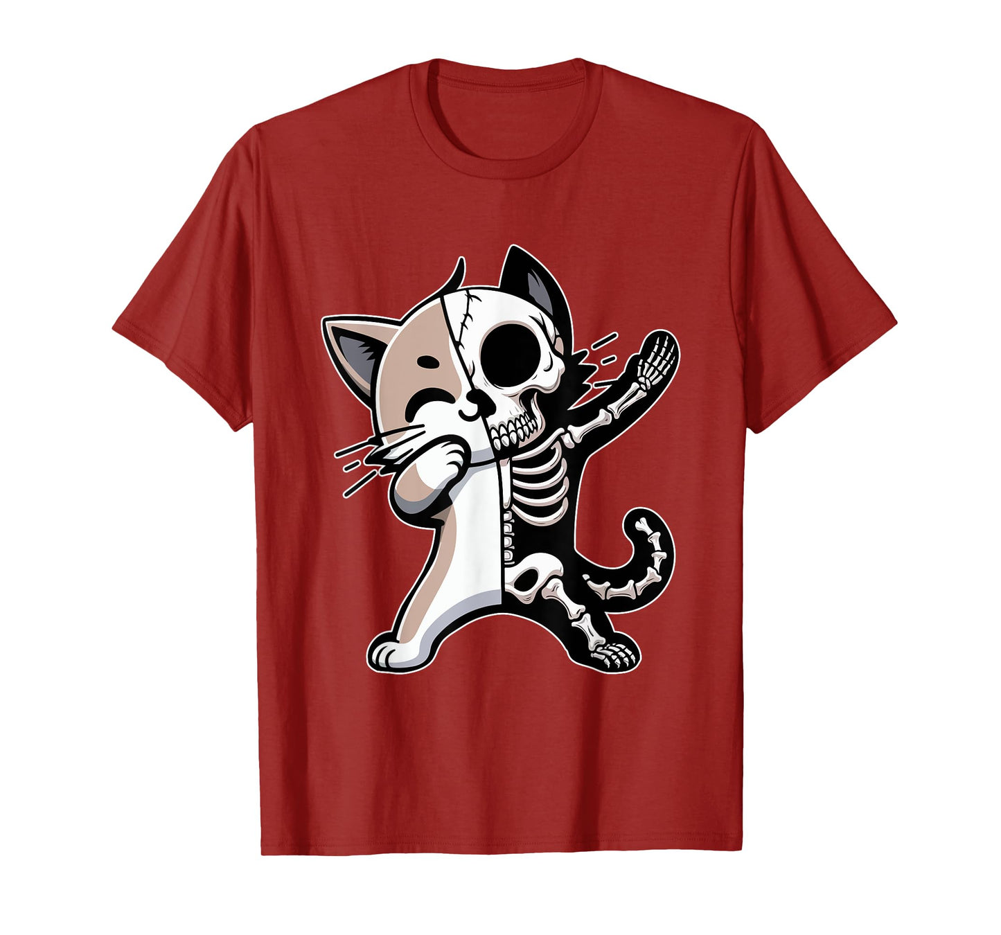 Dabbing Cat Half Skeleton Halloween Costume Owner Lover T-Shirt