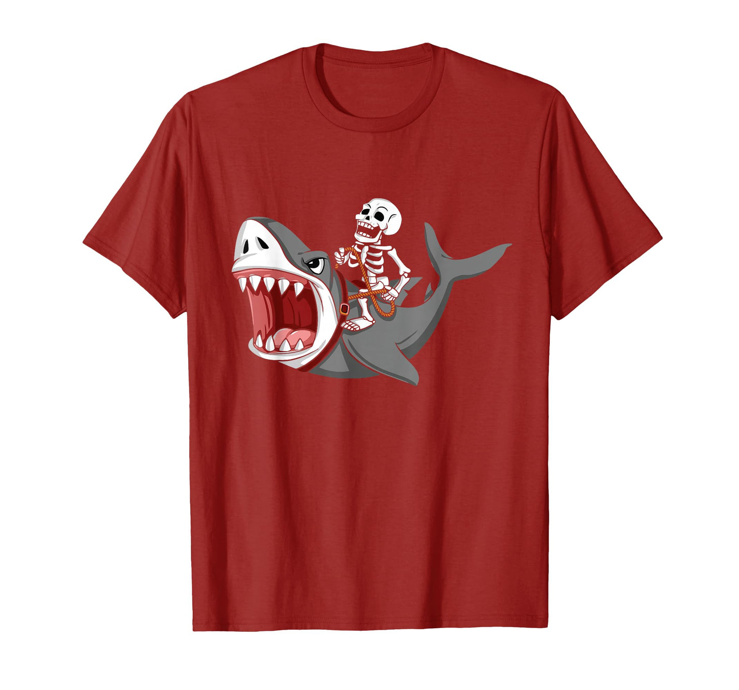 Skeleton Riding A Shark Funny Halloween Costume Graphic T-Shirt