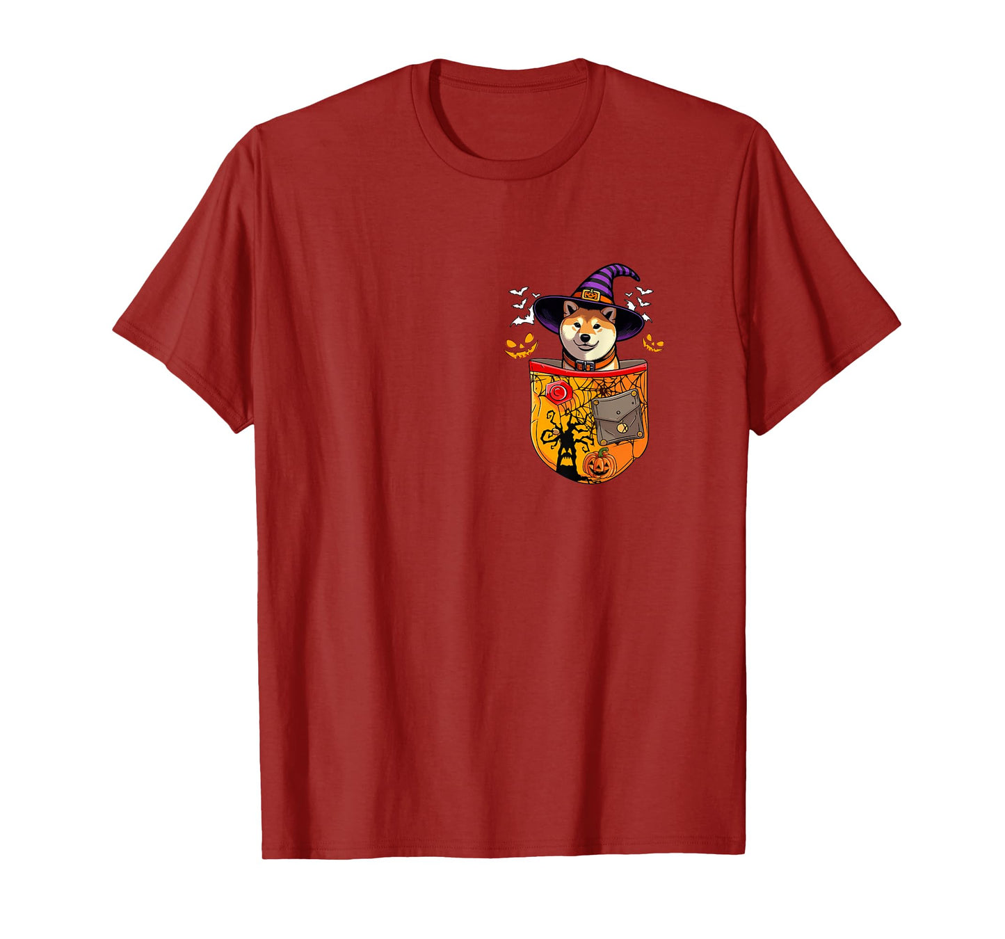 Shiba Inu As Witch in Pocket Halloween Dog Owner Family T-Shirt