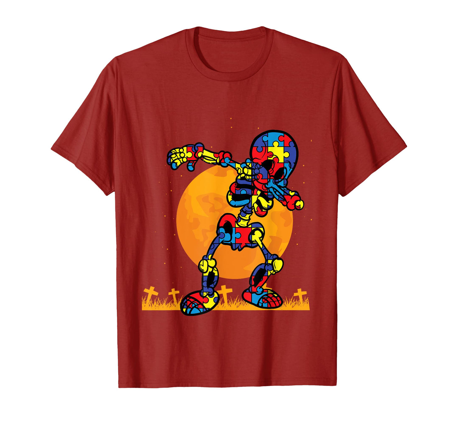 Autism Puzzle Dabbing Skeleton Autism Awareness Halloween T-Shirt