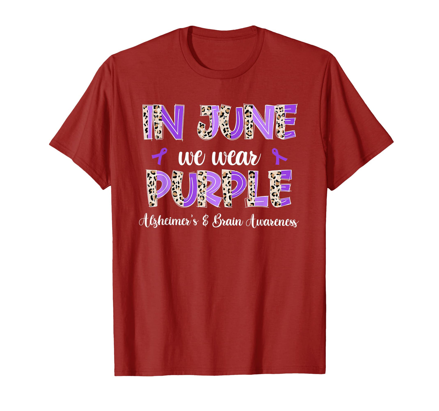 Boho Leopard June We Wear Purple Alzheimers Brain Awareness T-Shirt