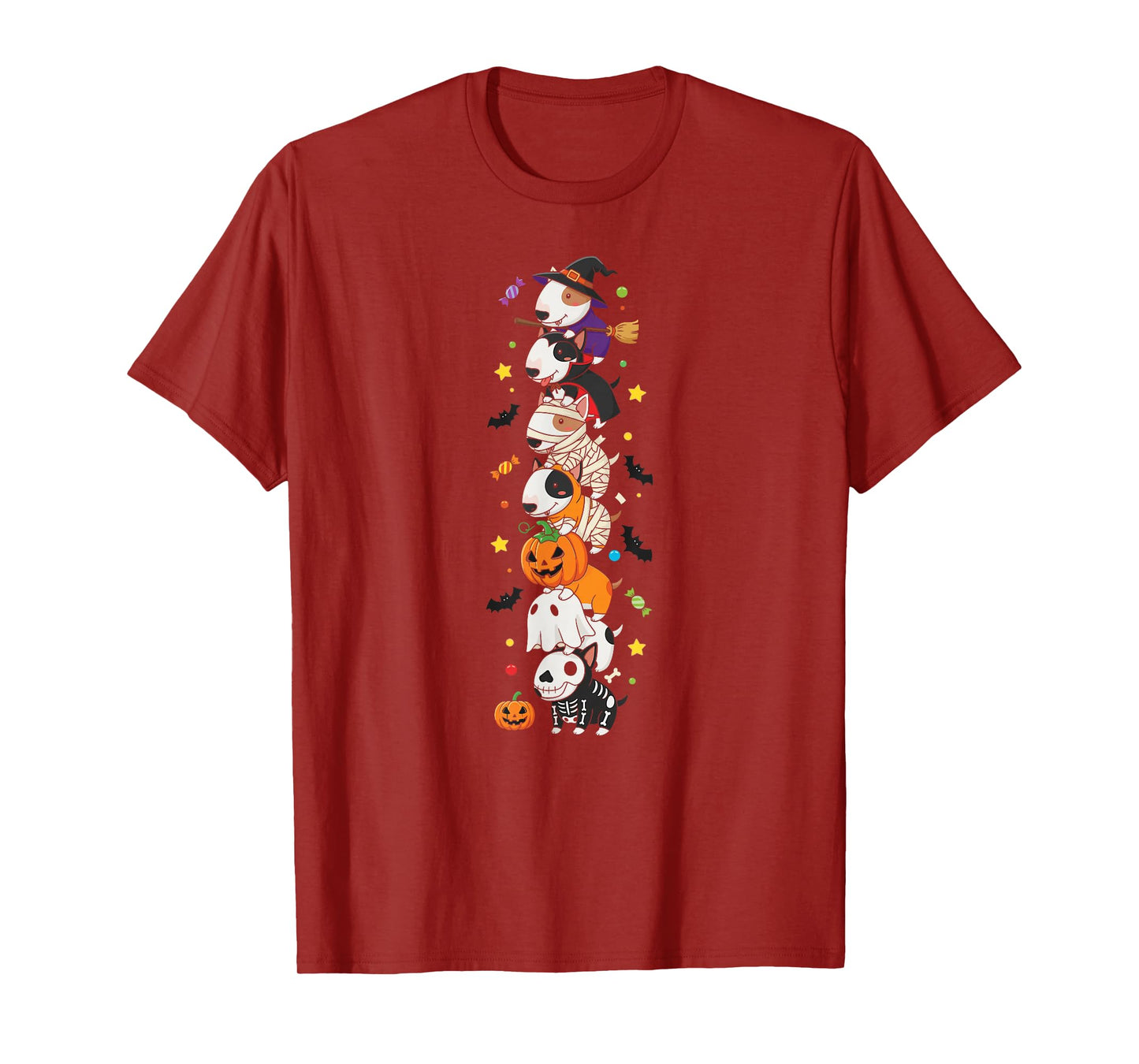 Bull Terrier Witch Vampire Ghost Halloween Kids Mens Womens T-Shirt