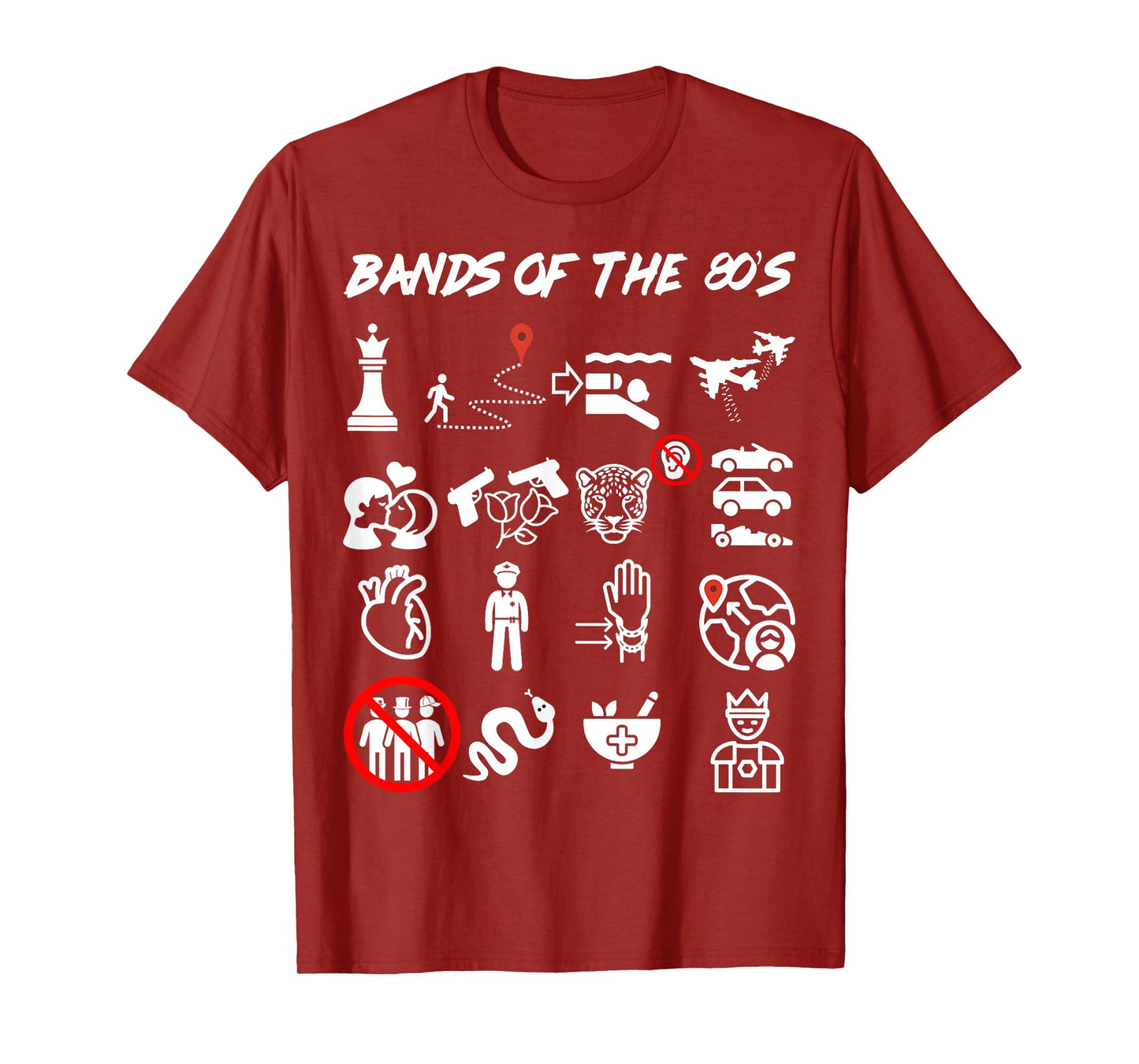 Funny Nerdy Iconic Pop Rock Bands of the 80s White T-Shirt