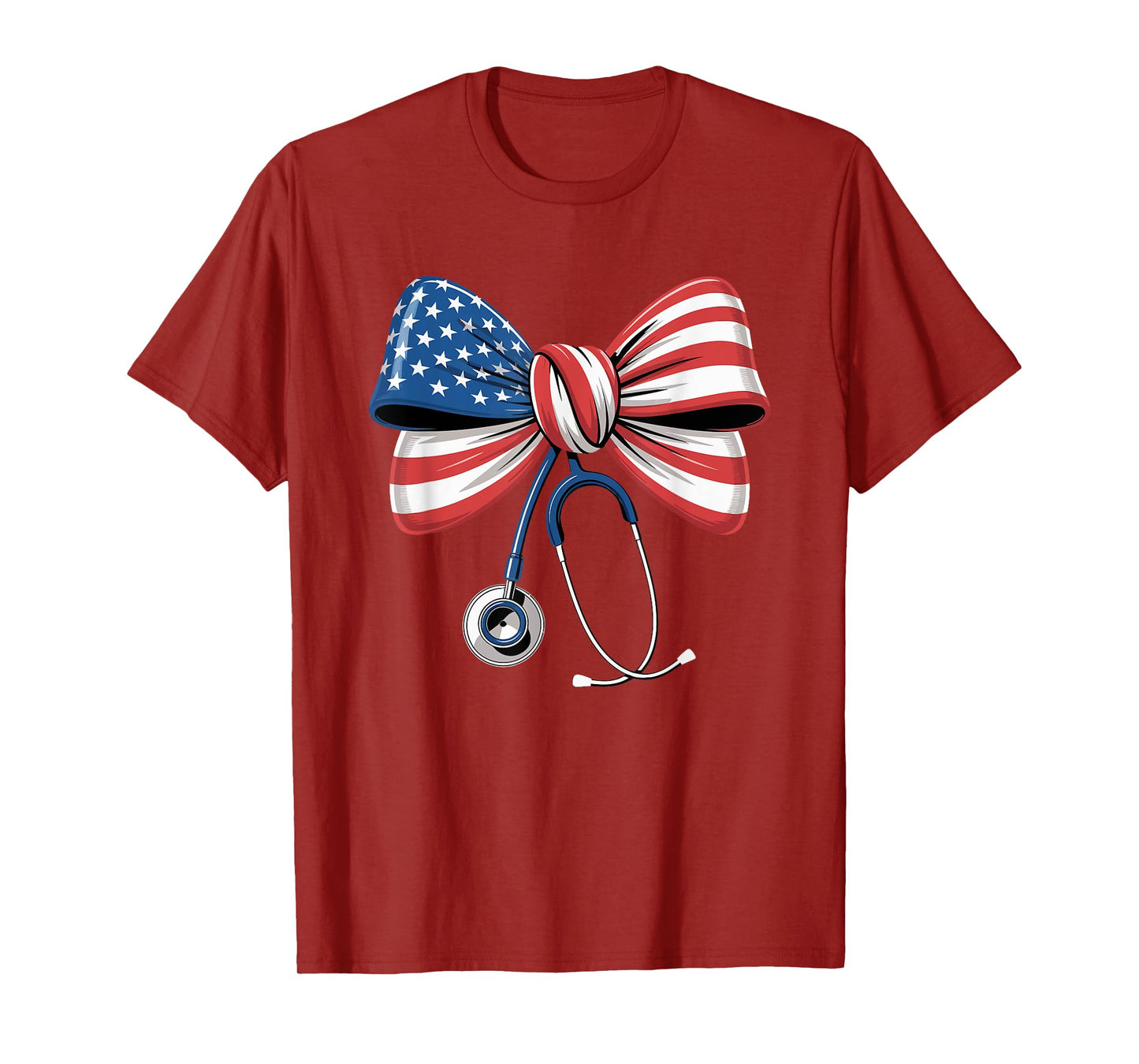 USA Flag Stethoscope Coquette Bow RN Nurse 4th Of July T-Shirt