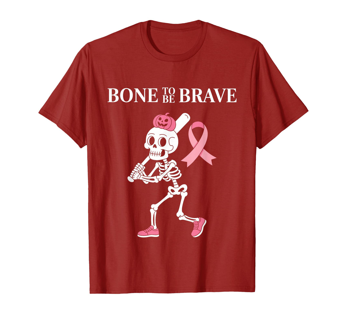 Baseball Skeleton Fighter Halloween Breast Cancer Awareness T-Shirt
