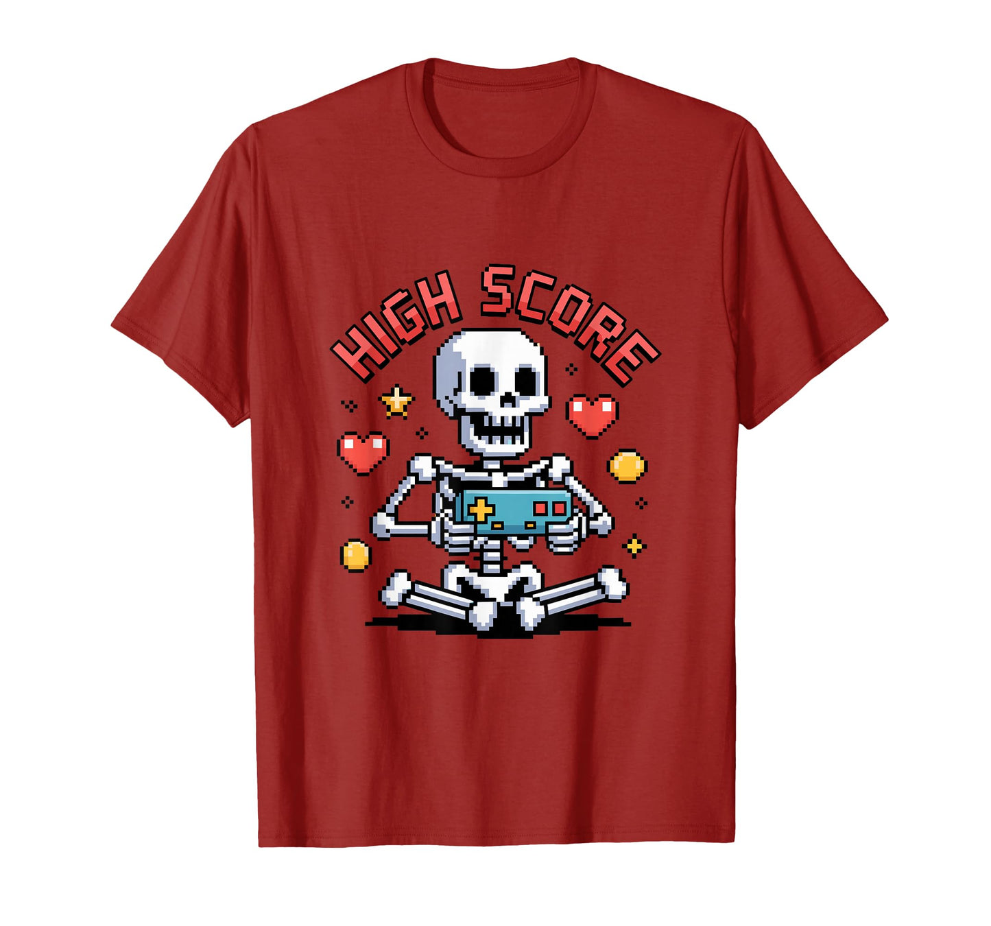 Halloween Skeleton Gamer Pixel Video Gaming Boys Men Kids T-Shirt