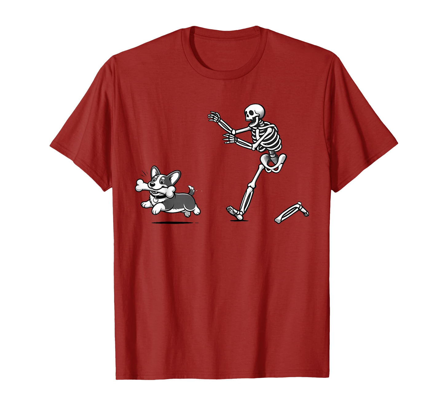 Funny Halloween Skeleton Chasing Corgi Spooky Season T-Shirt