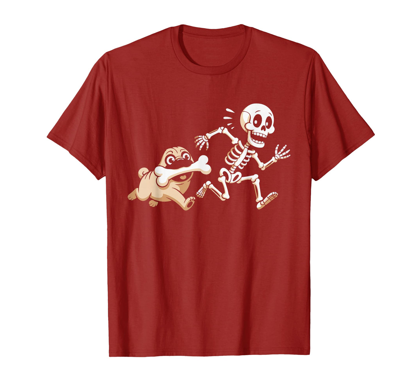 Halloween Pug Dog Steals Bone from Skeleton Funny Pet Lover T-Shirt