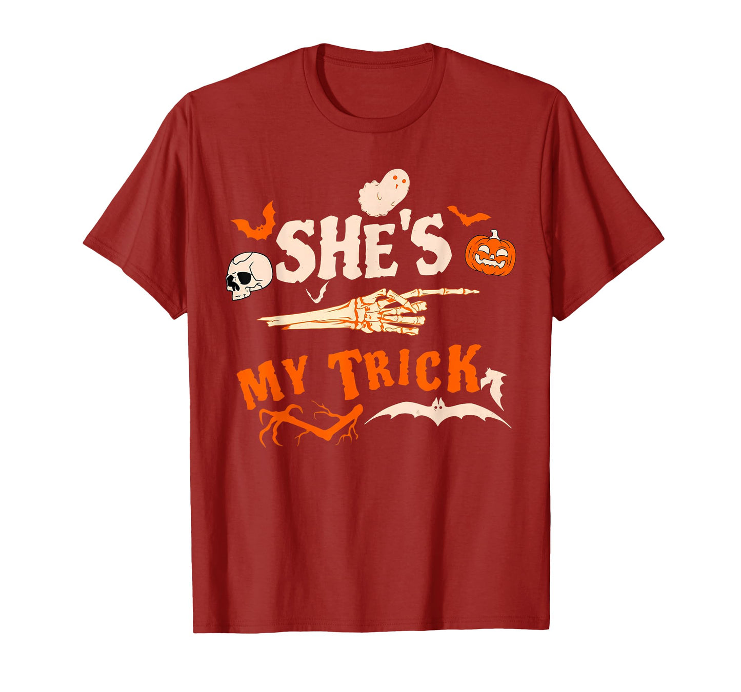 She's My Trick Funny Skeleton Halloween Matching Couples T-Shirt