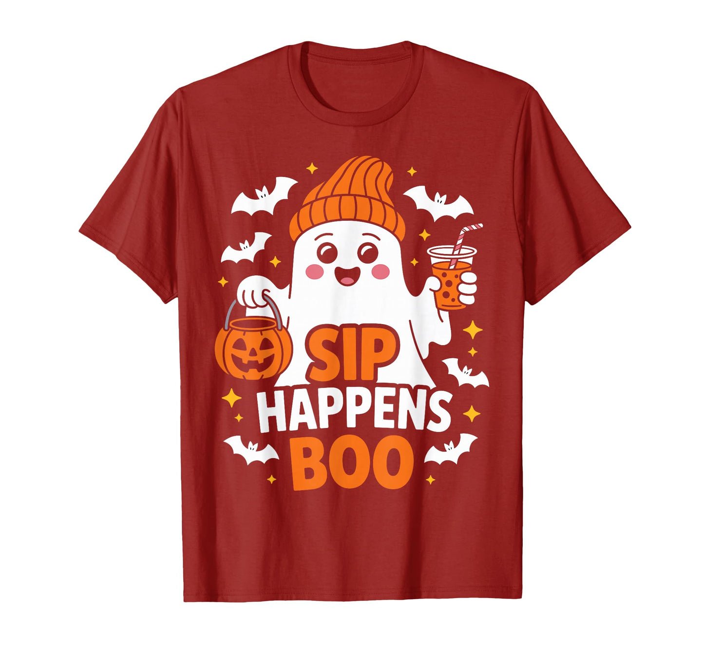 Funny Cute Ghost Sip Happens Boo Halloween Party T-Shirt