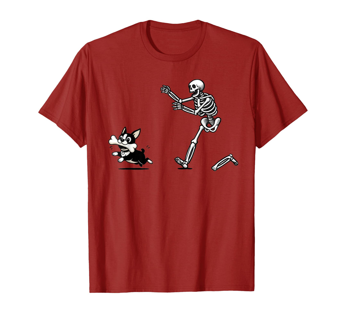 Funny Skeleton Chasing Terrier Halloween Dog Mom Pet Lover T-Shirt