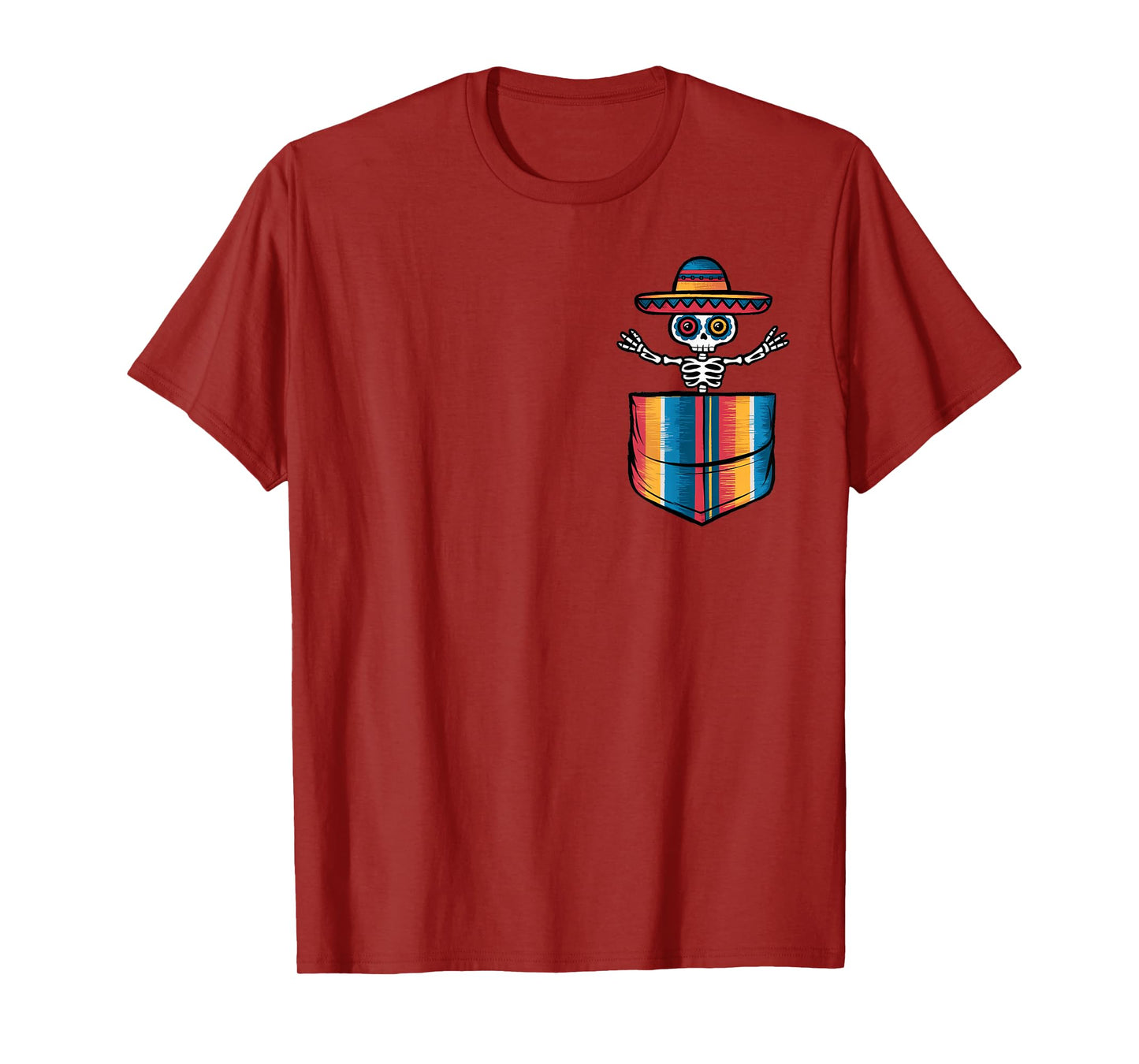 Serape Skeleton Mariachi Pocket Cinco De Mayo Mexican Party T-Shirt