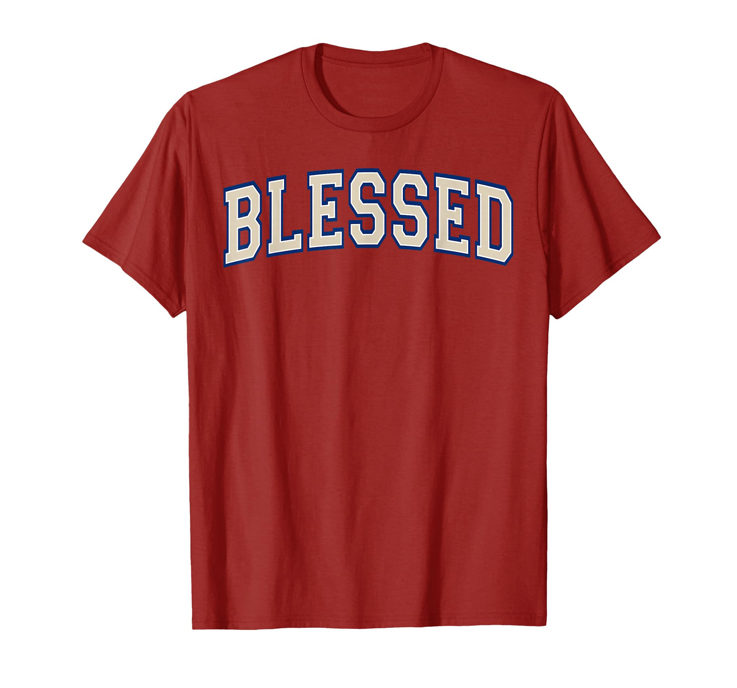 Blessed Christian Faith Ivory and Blue Varisty Letters T-Shirt