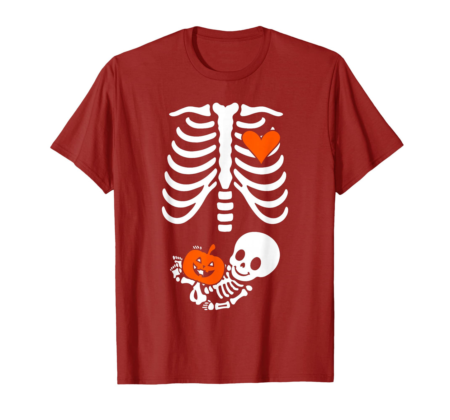 Halloween Skeleton Baby Rib Cage Maternity Pregnant Pumpkin T-Shirt