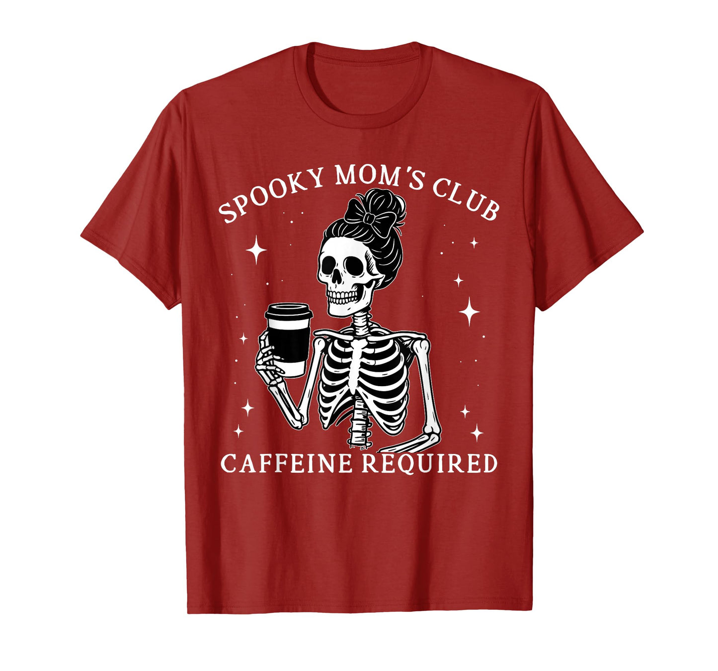 Spooky Mom's Club Caffeine Required Retro Skeleton Halloween T-Shirt