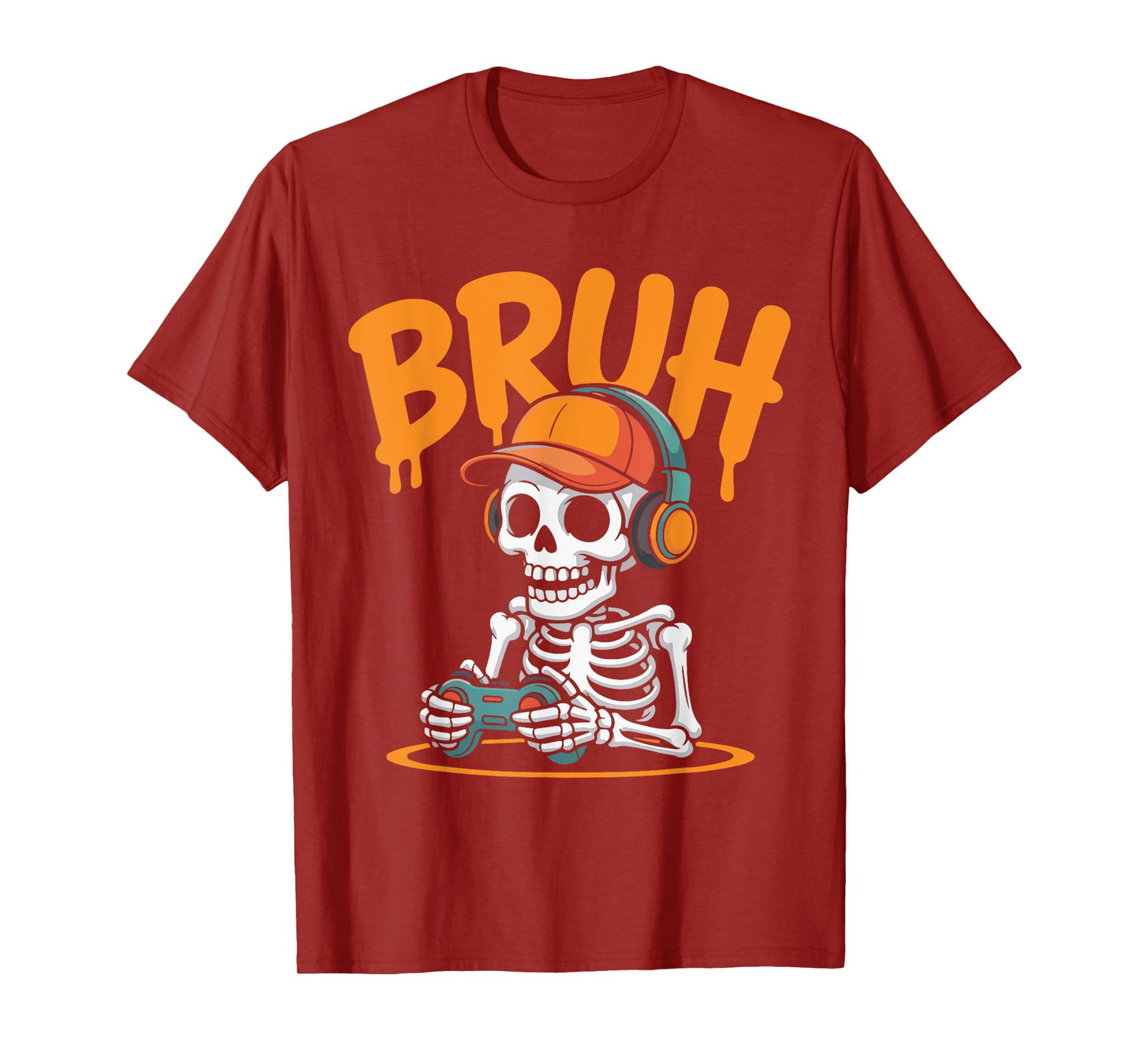 Bruh Halloween Boys Kids Gamer Mens Skeleton Video Gaming T-Shirt