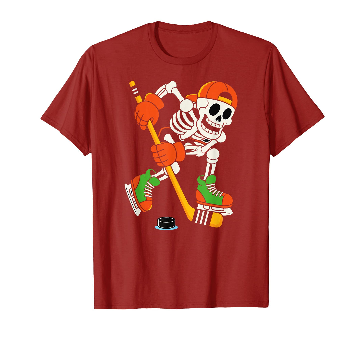 Skeleton Ice Hockey Halloween Costume Men Boys Skeleton T-Shirt