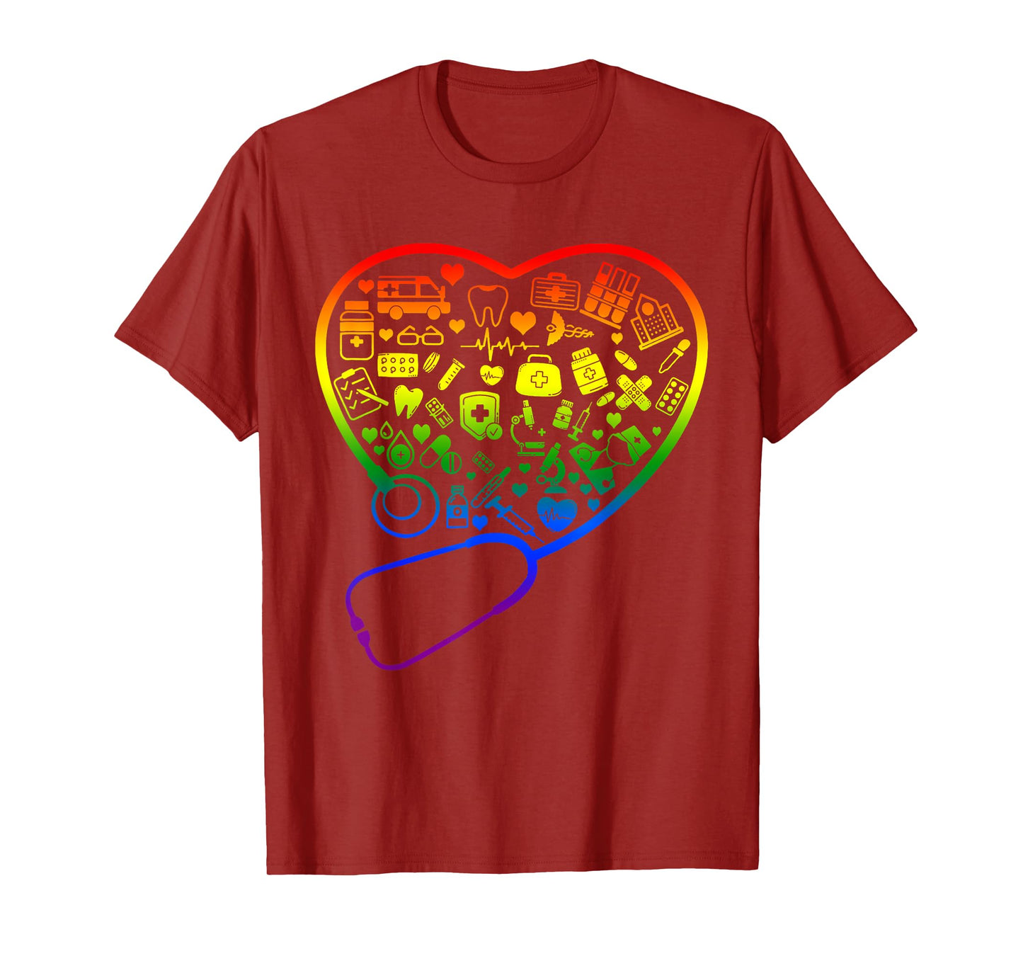 Rainbow Flag Stethoscope Heart Nurse RN Scrub Gay Pride LGBT T-Shirt