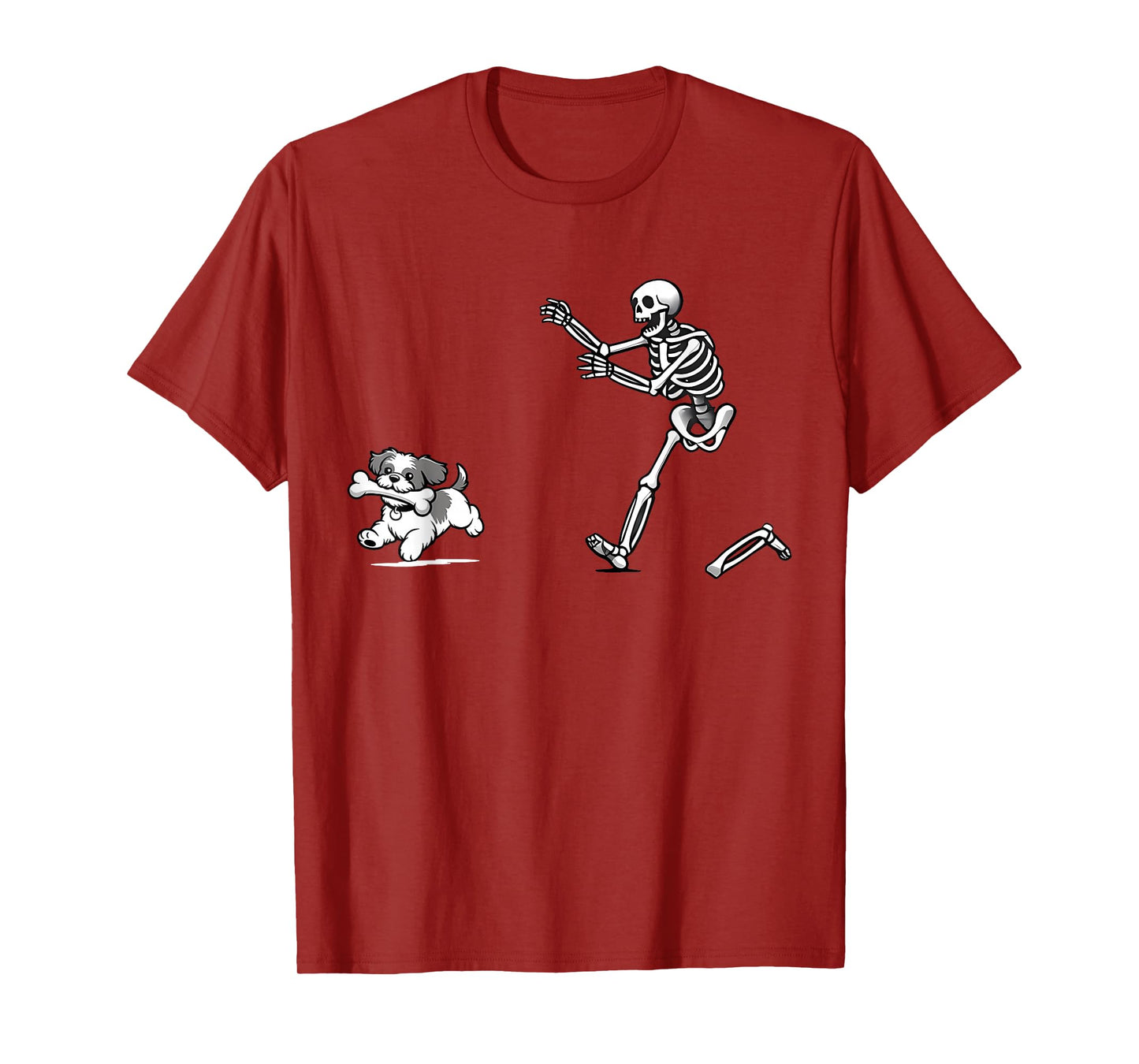Funny Skeleton Chasing Shih Tzu Dog Halloween Spooky Dog Mom T-Shirt