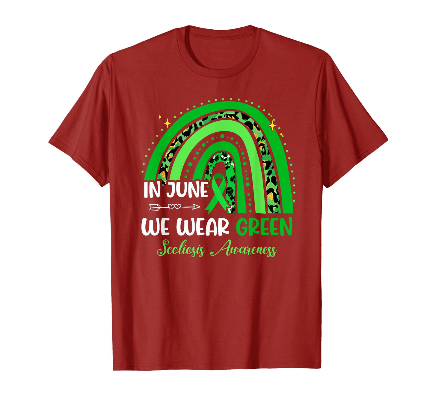 In June We Wear Green Ribbon For Scoliosis Awareness Rainbow T-Shirt