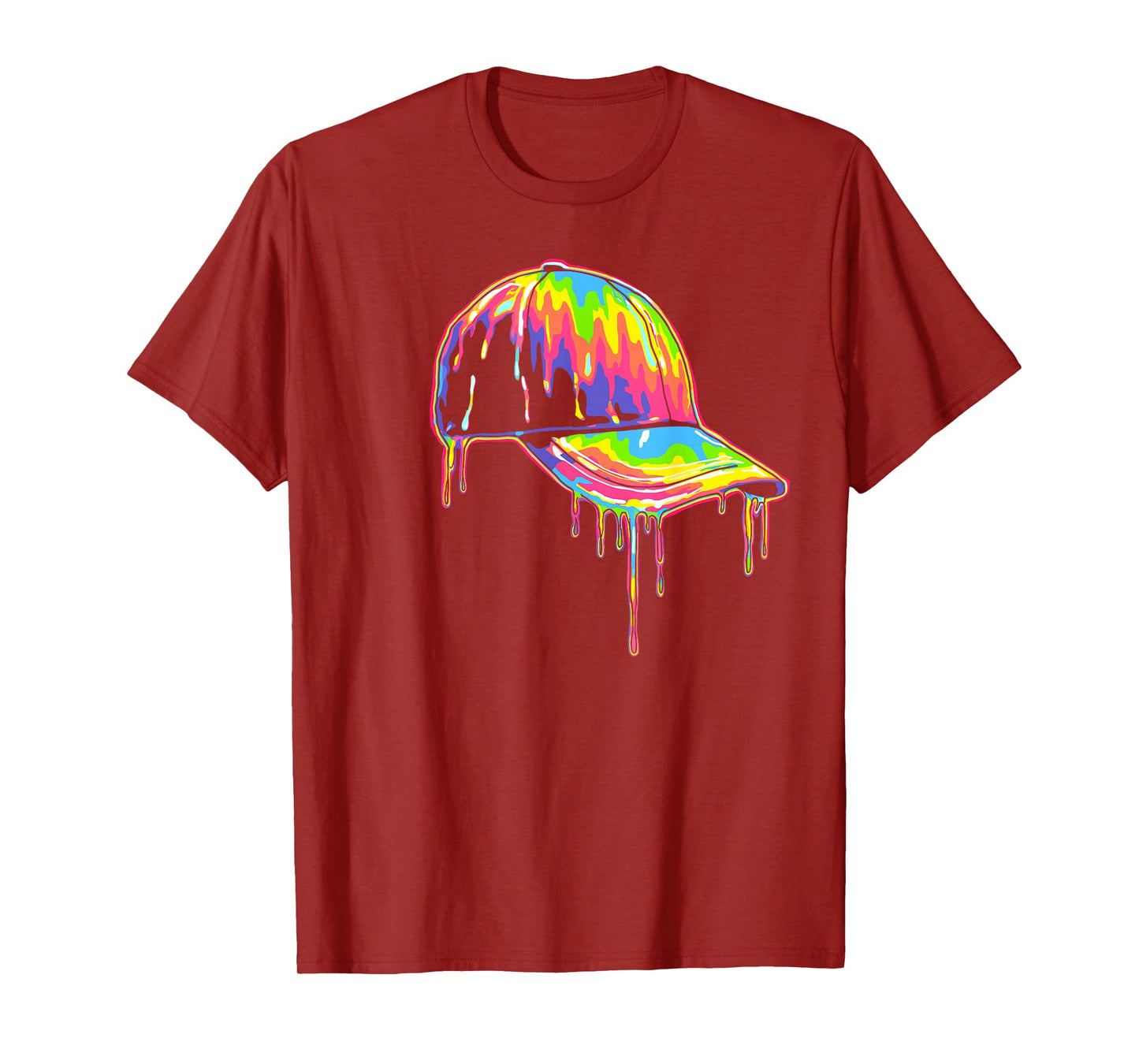 Baseball Cap Drip Graphic Melting Colors Modern Streetwear T-Shirt