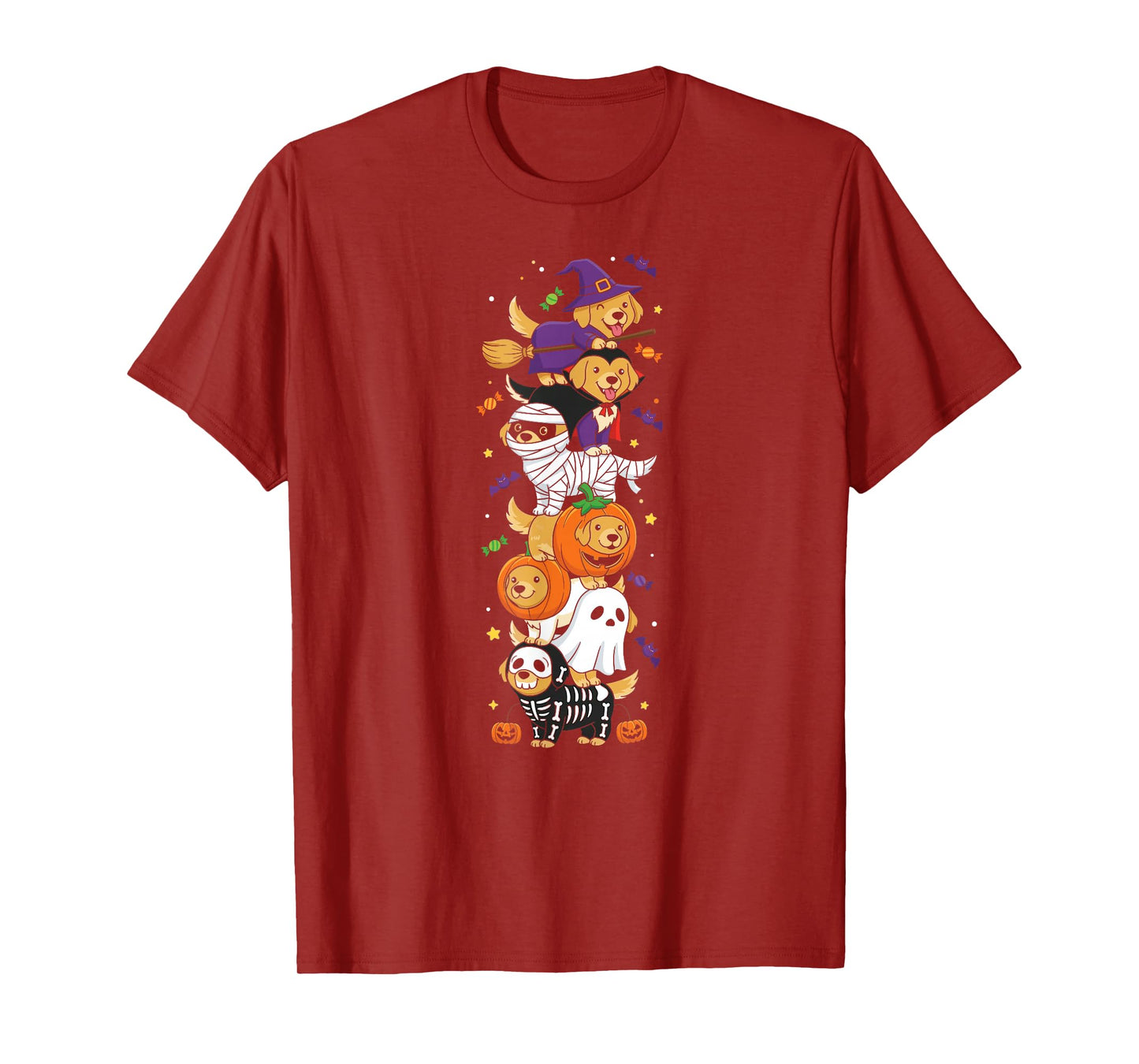 Golden Retriever Witch Vampire Ghost Halloween Mens Womens T-Shirt