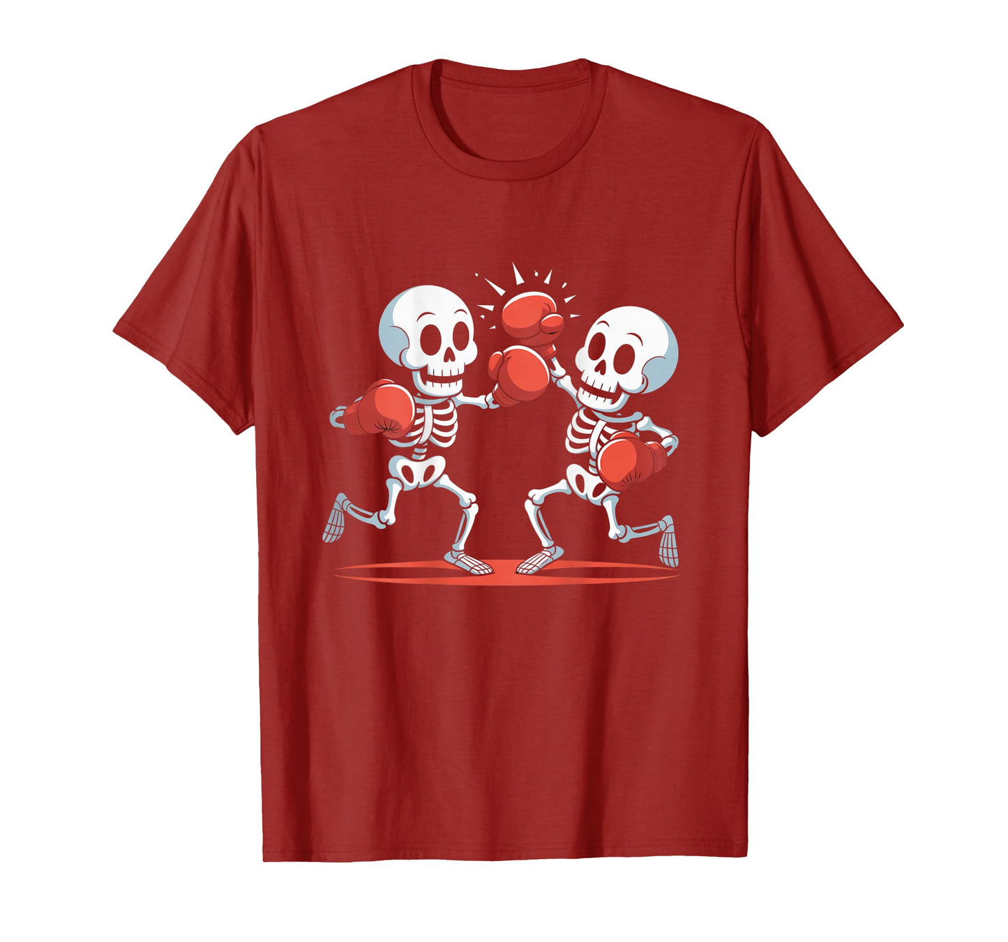 Backprinted Sign Skeleton Boxer Red Gloves Love Boxing T-Shirt