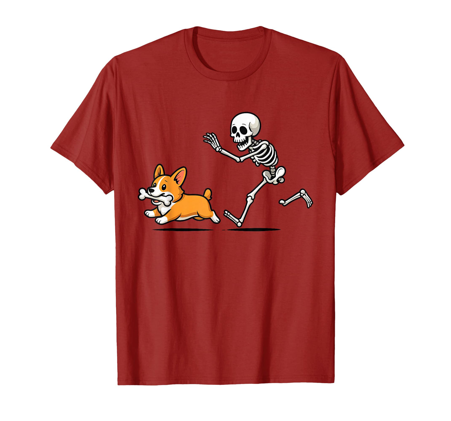Funny Skeleton Chasing Corgi Halloween Dog Mom Pet Lover T-Shirt
