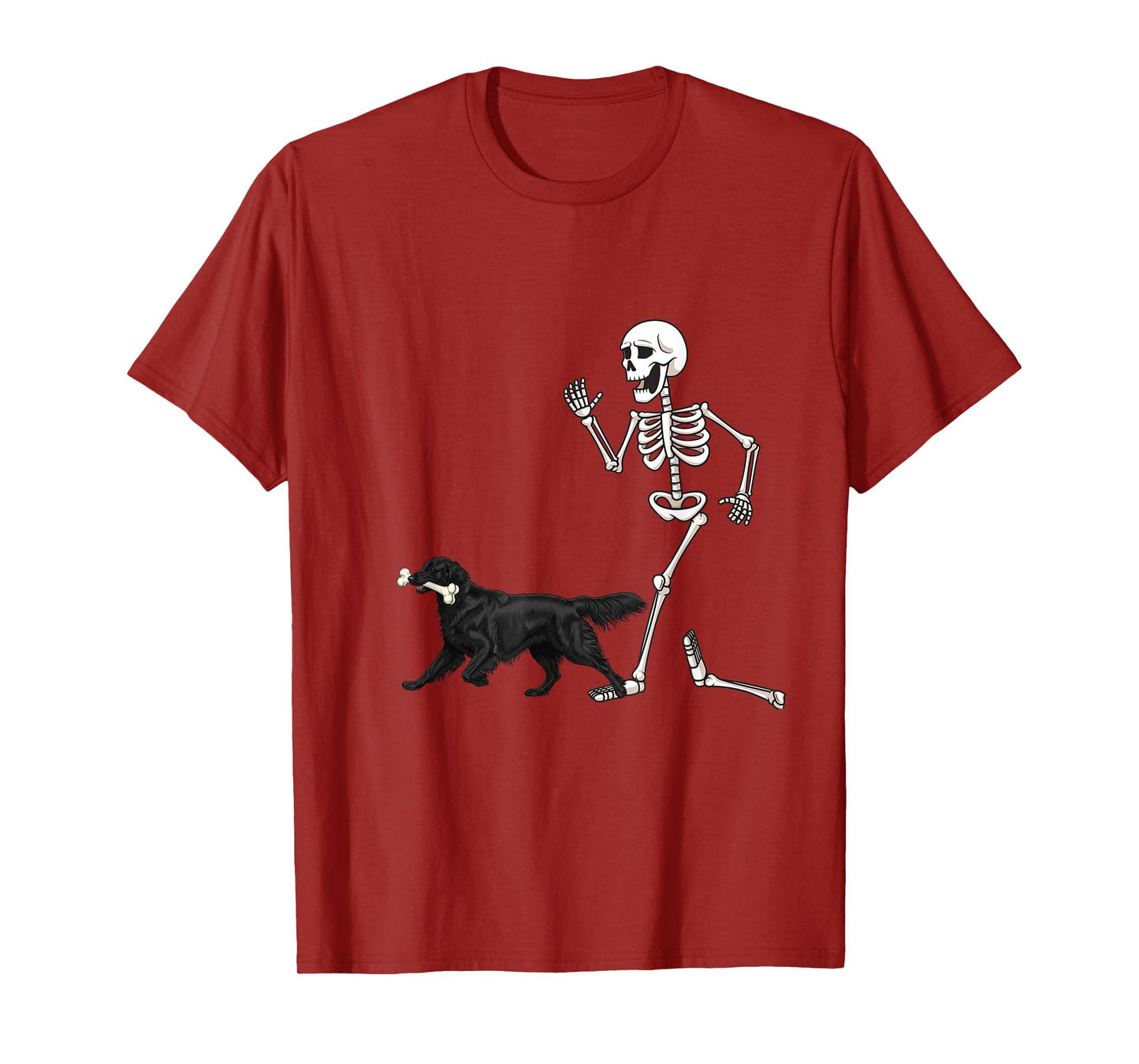 Funny Halloween Flat-Coated Retriever and Skeleton T-Shirt