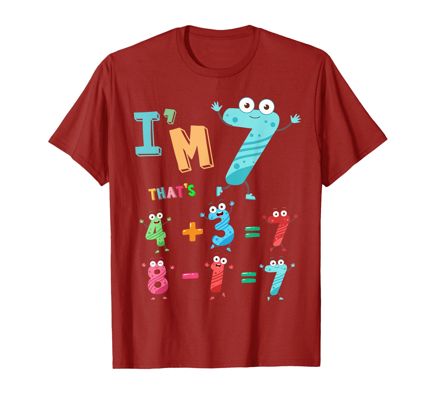 Maths 7th Birthday Outfit Idea For Kids & 7 Year Old Numbers T-Shirt