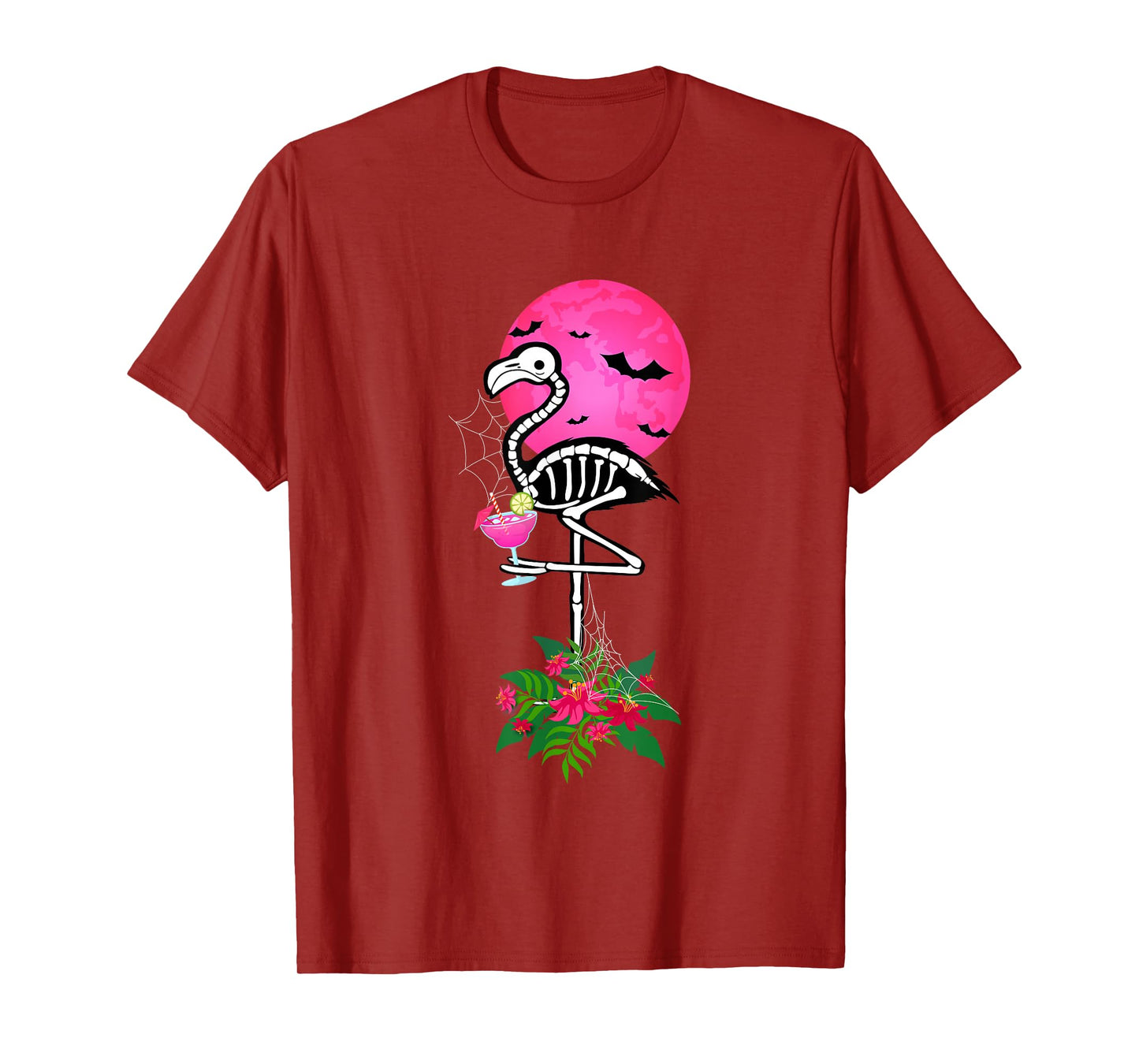 Kids Adults Thirsty Skeleton Flamingo Flower Funny Halloween T-Shirt