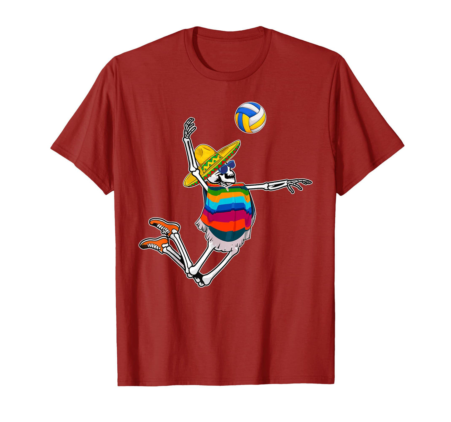 Funny Mariachi Skeleton Playing Volleyball Cinco De Mayo Men T-Shirt