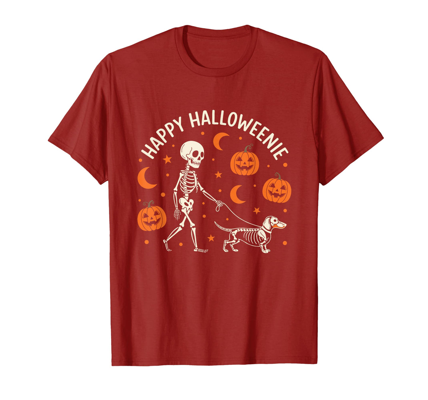 Happy Halloweenie Funny Halloween Skeleton Dachshund Dog T-Shirt
