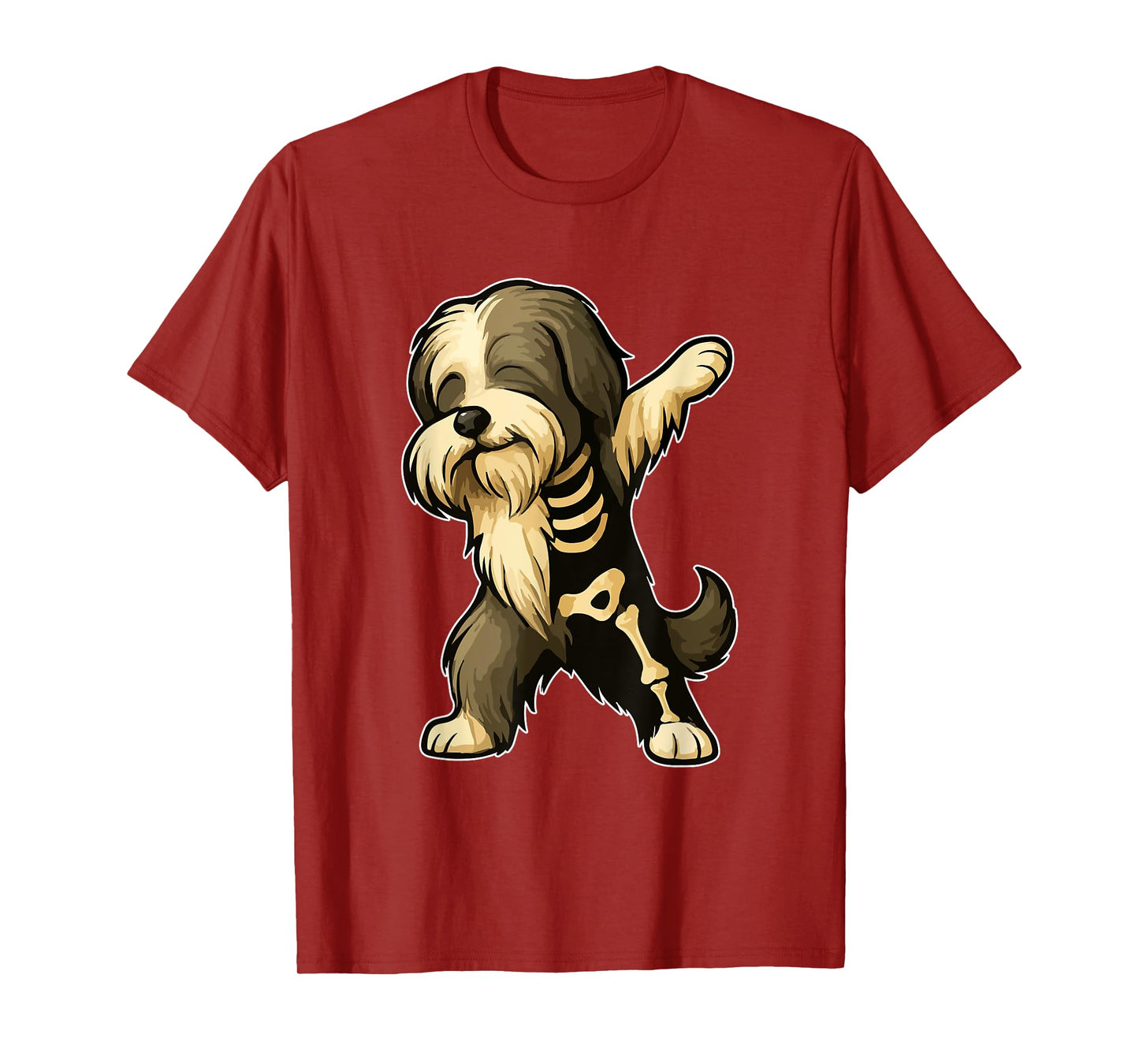 Dabbing Bearded Collies Half Skeleton Halloween Owner Lover T-Shirt