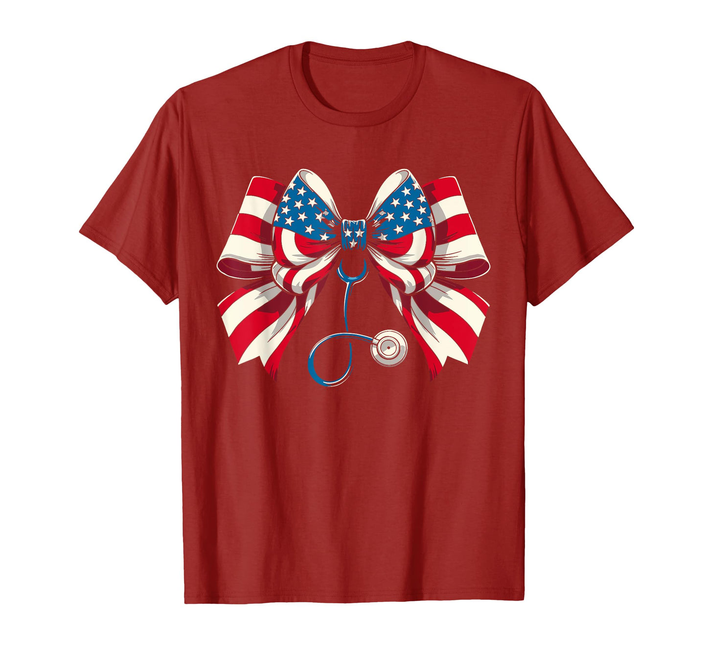 USA Flag Stethoscope Coquette Bow RN Nurse 4th of July T-Shirt