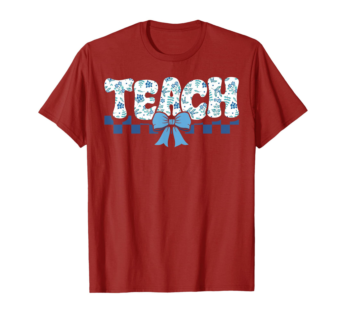 Teach Teacher Coquette Toile Blue Bow Floral Back to School T-Shirt