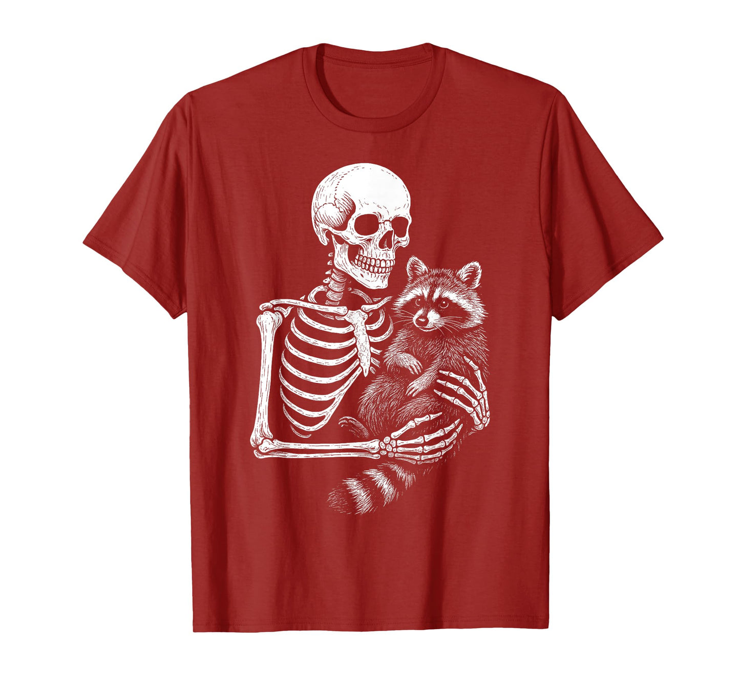 Skeleton Holding A Raccoon Funny Lazy Halloween Costume T-Shirt