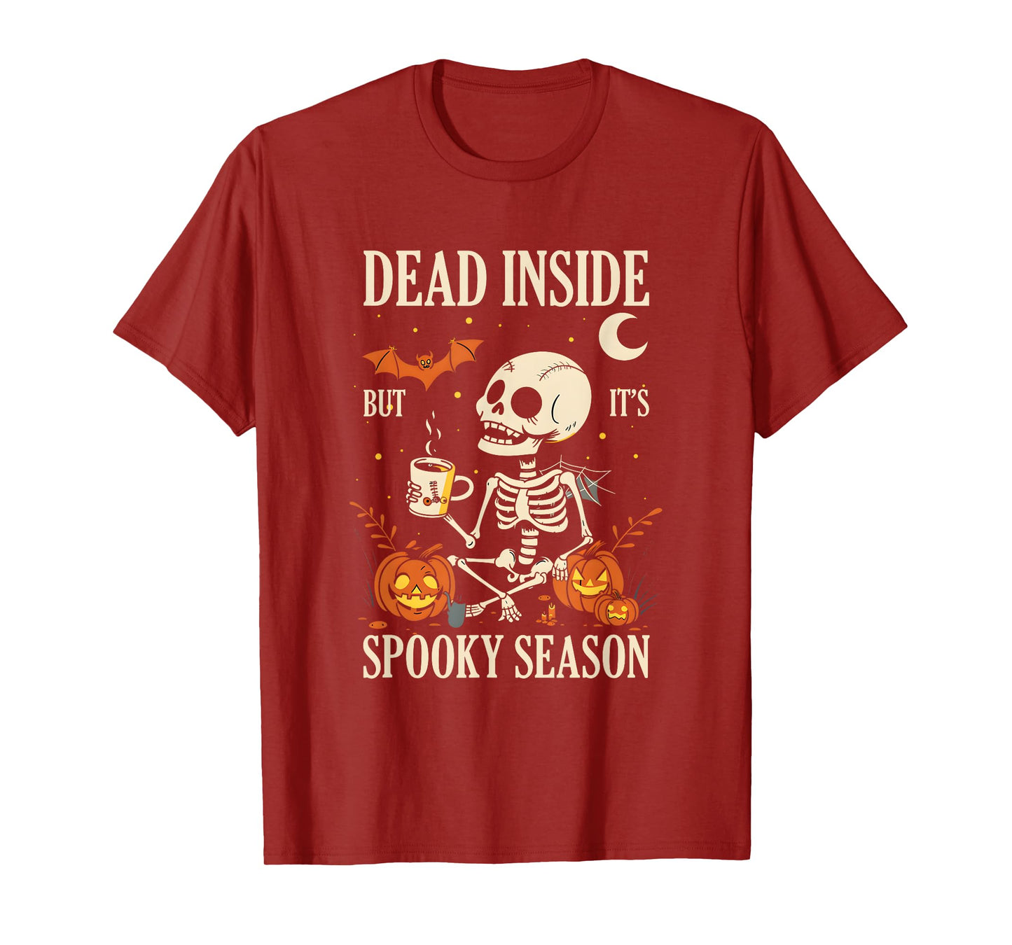 Dead-Inside But Its Spooky Season Pumpkin Skeleton Bats T-Shirt