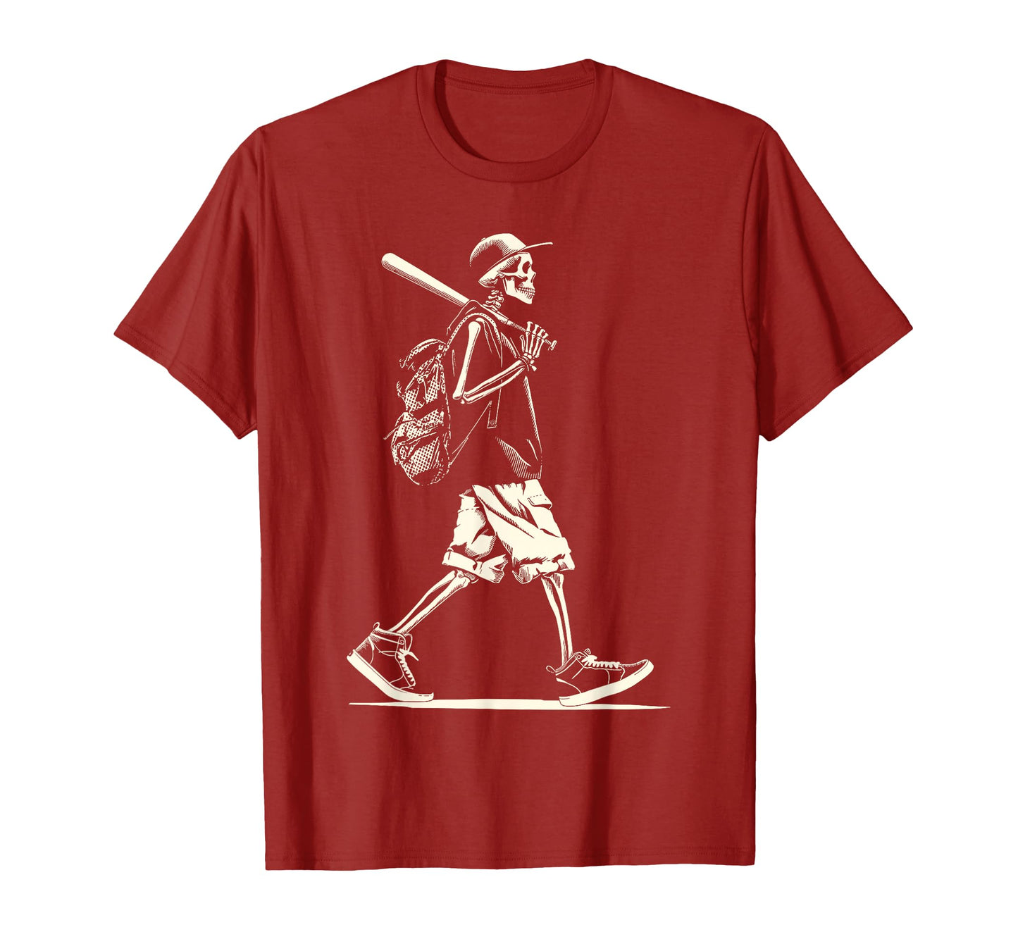 Walking Skeleton Baseball Graphic Halloween Spooky T-Shirt
