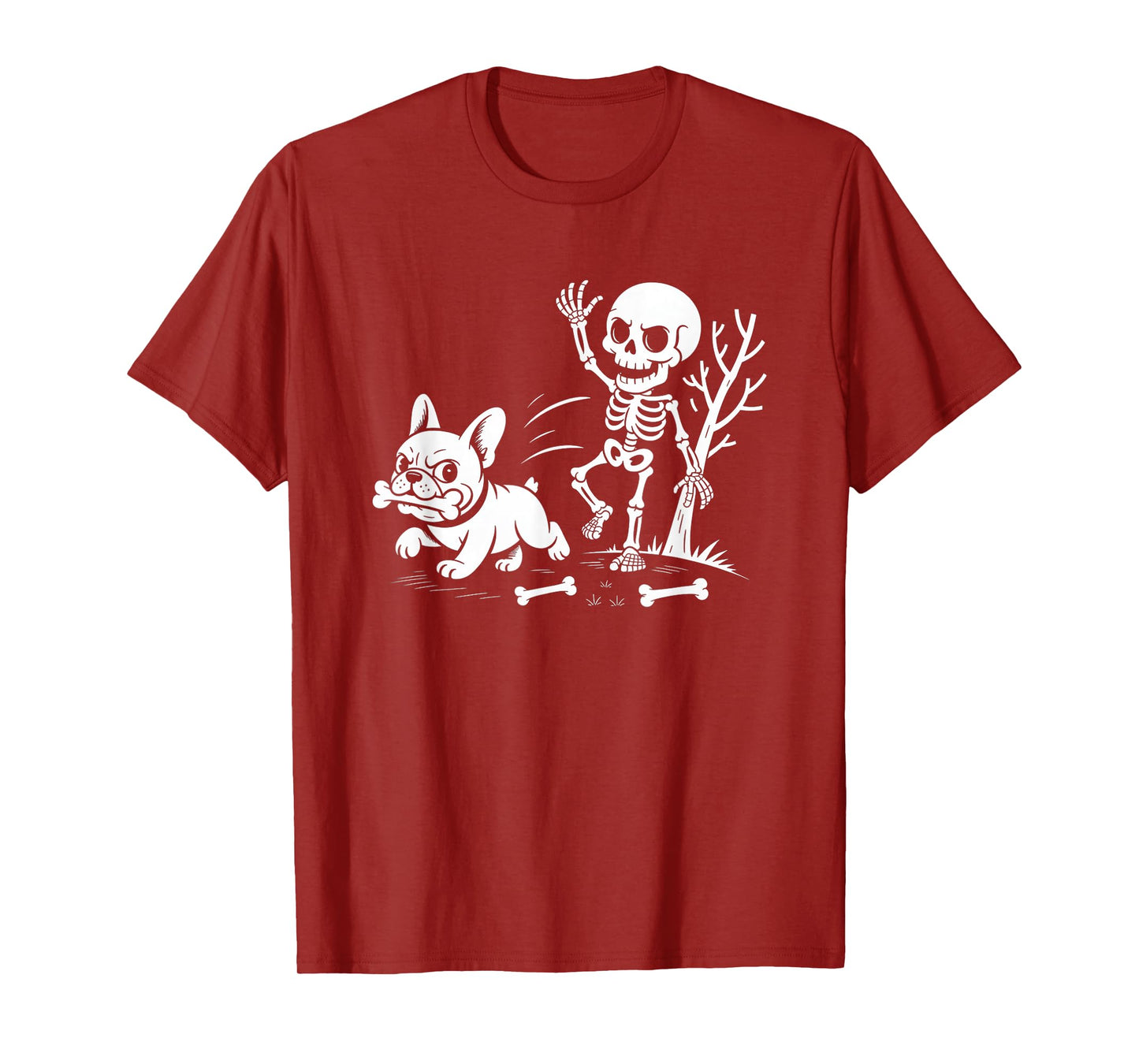 Playful Skeleton and French Bulldog Halloween T-Shirt