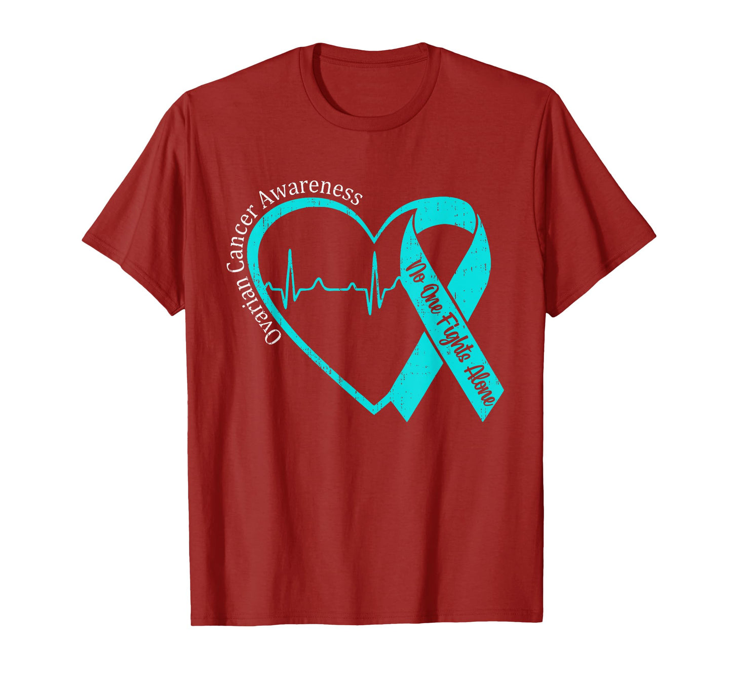 Ovarian Cancer Awareness Heart Teal Ribbon Support Family T-Shirt