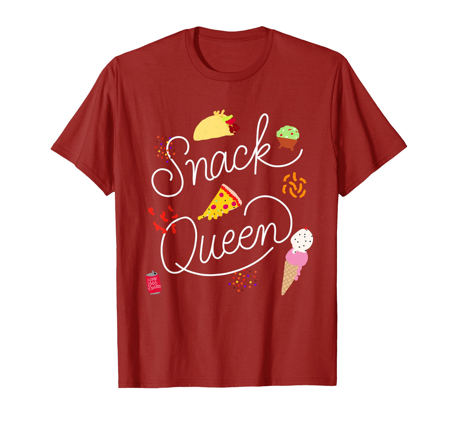 Snack Queen Lettering Script with Pizza Tacos T-Shirt