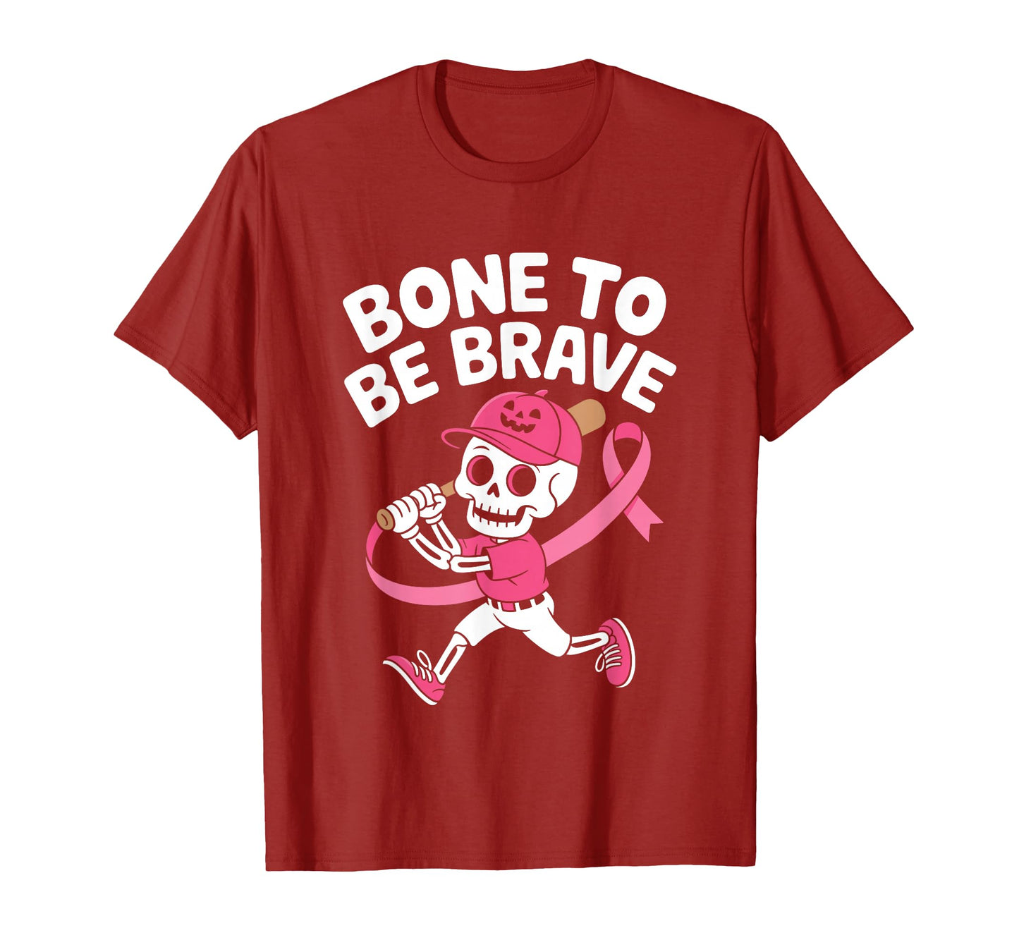Baseball Skeleton Fighter Halloween Breast Cancer Awareness T-Shirt