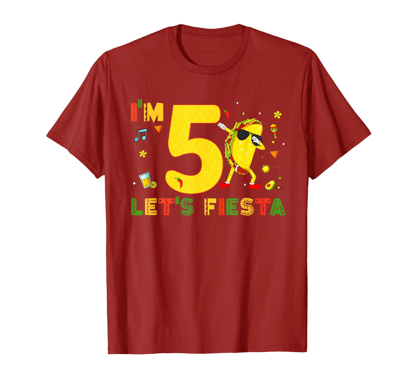 I'm 5 Let's Fiesta Dabbing Taco Cinco De Mayo 5th Birthday T-Shirt